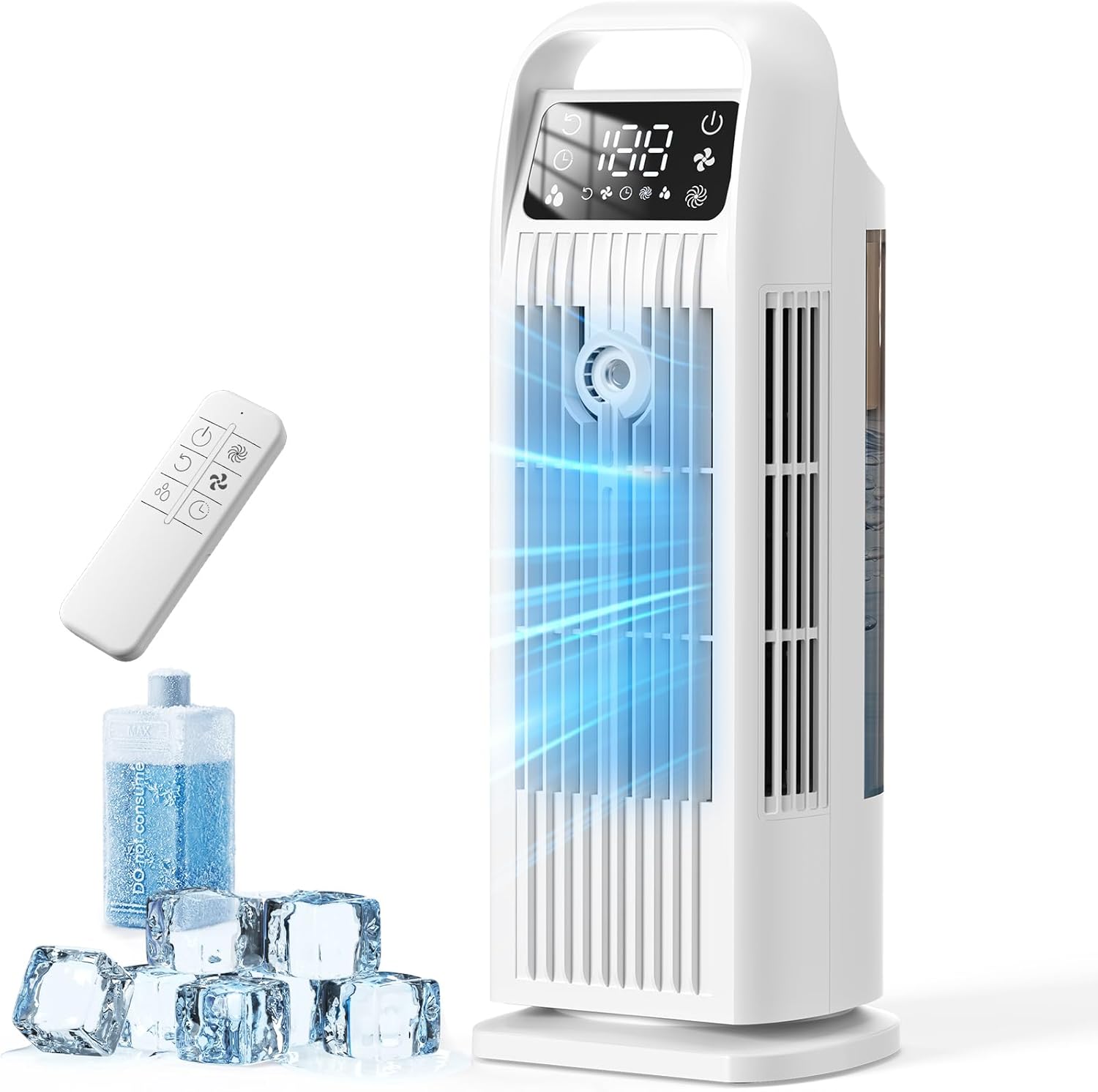 Portable Air Conditioners, 4 IN 1 Evaporative Air Cooler, 1200ML Water Tank, 3 Speeds & Storm Mode & Mist Spray, 120° Auto Oscillation, 12H Timer, Quiet Tower Cooling Fan for Room, Bedroom - White Quick Pick Grocers